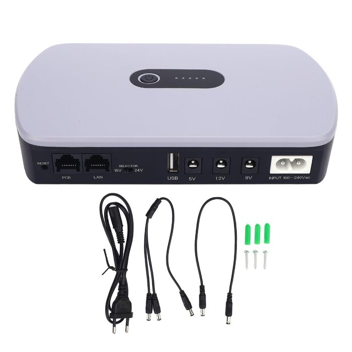 Джерело безперебійного живлення (UPS) 12V 1A 10400mAh з 4 розетками та USB-портом - резервне живлення для роутера, модему, CCTV-камери. Європейська вилка, 100-240V