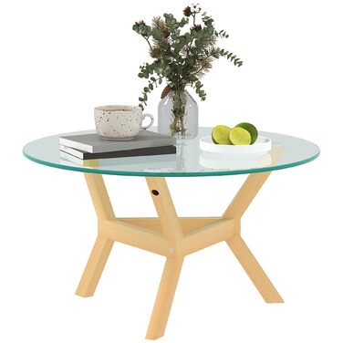 Журнальний столик HOMCOM із загартованого скла, стіл для вітальні з регульованими подушками для ніг та сталевим каркасом, круглий бічний столик для вітальні, прозорий, Ø80 x 45 см