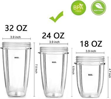 Упаковки 24 унції змінних чашок блендера для оригінальної соковижималки NutriBullet Pro 900 Вт 600 Вт Запчастини для соковижималки Чашки для смузі з 2 насадками блендера з двосторонньою верхньою кришкою Глечик без бісфенолу А, 2
