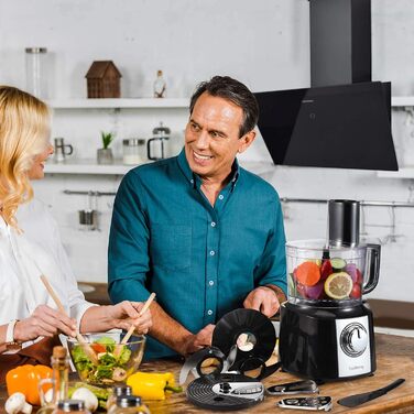 Кухонний комбайн TopStrong, подрібнювач кухонного комбайна 800 Вт, кухонний комбайн 2 л, мультиподрібнювач, компактний кухонний комбайн з 3 ріжучими дисками, подрібнювач, тістомісильна машина для збивання, вінчик чорний і сріблястий