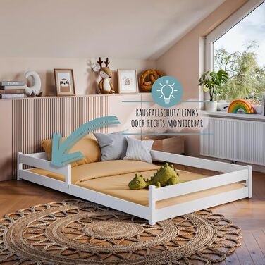 Дитяче ліжко Kids Collective, підлогове ліжко 120x200 см із захистом від падіння та рейковою основою, ліжко Монтессорі, дитяче ліжечко, юнацьке ліжко, односпальне ліжко (опція) з матрацом Біле 120x200 см без матраца, Біле