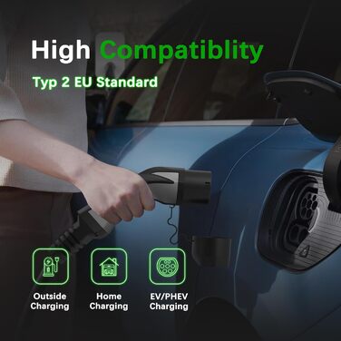 Сумісний із моделлю S/3/X/Y, e-Golf/e-UP/ID.3, i3/i8, EQC/EQS, 2 22KW Three Phase 10M Type 2 to Type 2 EV Charger 32A