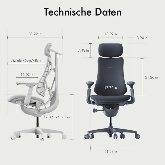 Ергономічне офісне крісло LiberNovo регульоване з адаптивною поперековою опорою, кутом нахилу 160 та вбудованим витягуванням хребта, чорне, глибина сидіння 48 см, колір Midnight Black 48 см. Тільки крісло.