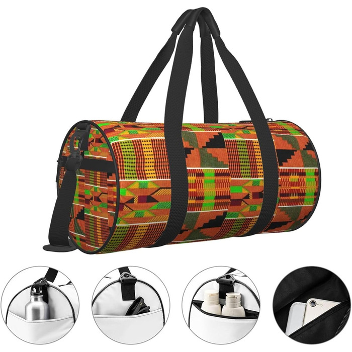 Спортивна сумка, дорожня сумка, з африканським етнічним принтом, чорна, універсальний розмір
