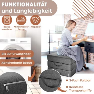 Розкладний матрац KESSER 75 x 195 x 15 см Гостьовий матрац, що складається в 3 сторони, у вигляді пуфа для ніг Розкладний матрац з пінопласту 25 кг/м Надзвичайно товстий 15 см Дихаючий Знімний чохол, що прається, включаючи сумку для перенесення в кемпінгу