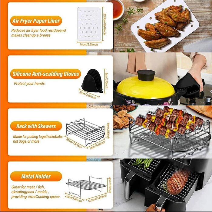 Аксесуари для фритюрниці HASA zone 10 шт., аксесуари для фритюрниці підходять для Philips COSORI Ninja Cecotec ProfiCook KLAMER Princess Tefal і всіх фритюрниць 4.7 л, 5.5 л, 6.4 л, 7.3 л, 8 л, 9 л