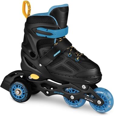 Набір SPOKEY Quattro 4-в-1 Роликові ковзани/Роликові ковзани/Трискейти/Ковзани для льоду, РЕГУЛЬОВАНІ для дітей та підлітків Роликові ковзани, що трансформуються в роликові Розміри 30-33, 34-37, 38-41 Чорний/Синій 34-37