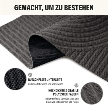 Килимок для вловлювання бруду FEOMOS для приміщень/зовнішнього використання 50x80 см, нековзний абсорбуючий килимок для дверей, який можна прати та міцний, для вхідних дверей, коридору, балкону, кухні - сірий