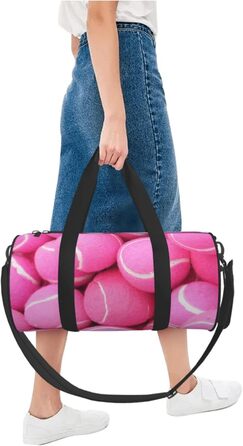 Сумка-дорожня з тенісними м'ячами, з принтом, кругла, великої місткості, для походів, відпустки, ділових поїздок та іншого, світло-рожеві тенісні м'ячі, універсальний розмір