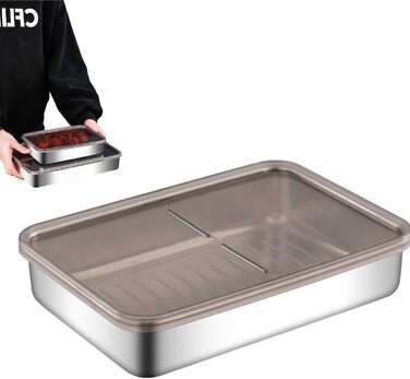 Контейнер для зберігання бекону з нержавіючої сталі піддон, коробка для збереження м'яса Рішення для зберігання жиру, підставка з піднятим дном, кухонний контейнер для зберігання бекону в домашніх умовах, набір 2 (19.5*14*4 см)