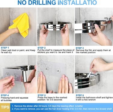 Душова полиця без свердління кута Душова полиця з нержавіючої сталі 2 шт. и Душова корзина самоклеюча З 4 гачками Поличка для душу