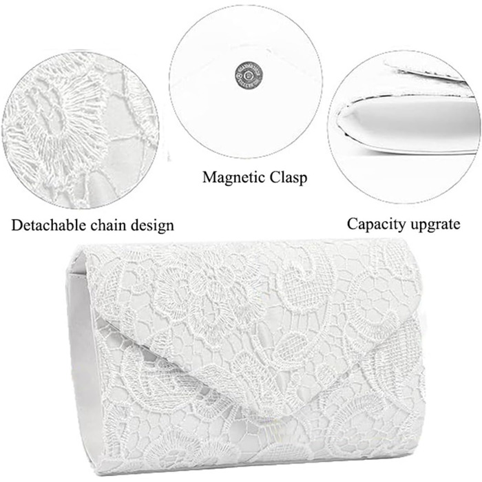 Клатч з мереживною накладкою, жіночий клатч, квітковий візерунок, мереживо, елегантна сумочка для вечірок та весіль 01 Білий