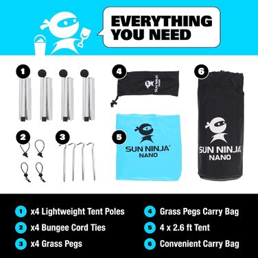 Міні-пляжний намет SUN NINJA від сонця - Маленьке пляжне сонцезахисне вітрило - Пляжний намет UPF50 з сумкою для перенесення - Півтінь - Легкий дорожній сонцезахисний намет - Пляжний намет - Sun Tent Nano Navy