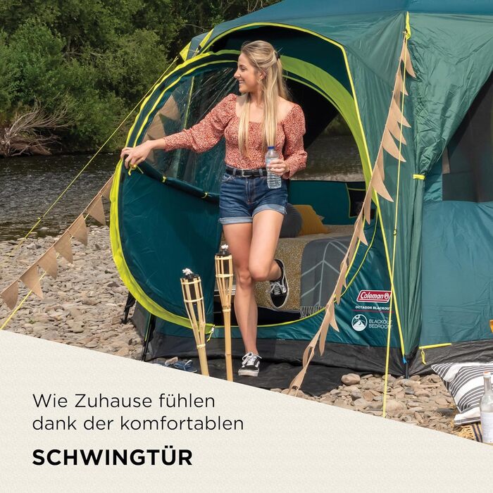 Восьмикутник Coleman з великими вікнами, панорамний огляд на 360, стабільна конструкція зі сталевих стовпів, повністю інтегроване підлогове покриття, просте встановлення, 100 водонепроникний, зелений/затемнюючий, одинарний