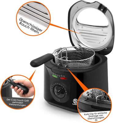 Літрова електрична фритюрниця з олією 1300 Вт, ємність 1,3 кг Компактні фритюрниці, знімний сталевий кошик, відро з антипригарним покриттям, кришка з ілюмінатором, регульована температура 80-190C, 2-