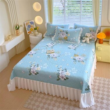 Покривало Highdi для двоспальних/острівних ліжок, покривало з квітковим принтом, м&39яке стьобане покривало, двостороннє легке покривало з мікрофібри, для ліжка та дивана (синій, 280x245 см) синій 280x245 см