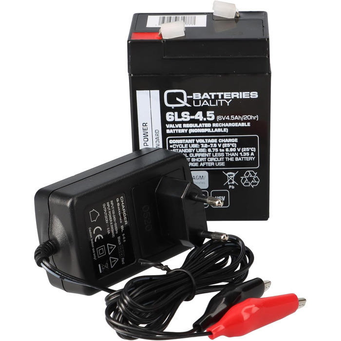 Комплект - свинцево-кислотний акумулятор та зарядний пристрій - зарядний пристрій Q-Batteries 6V 4.5Ah 0.6A