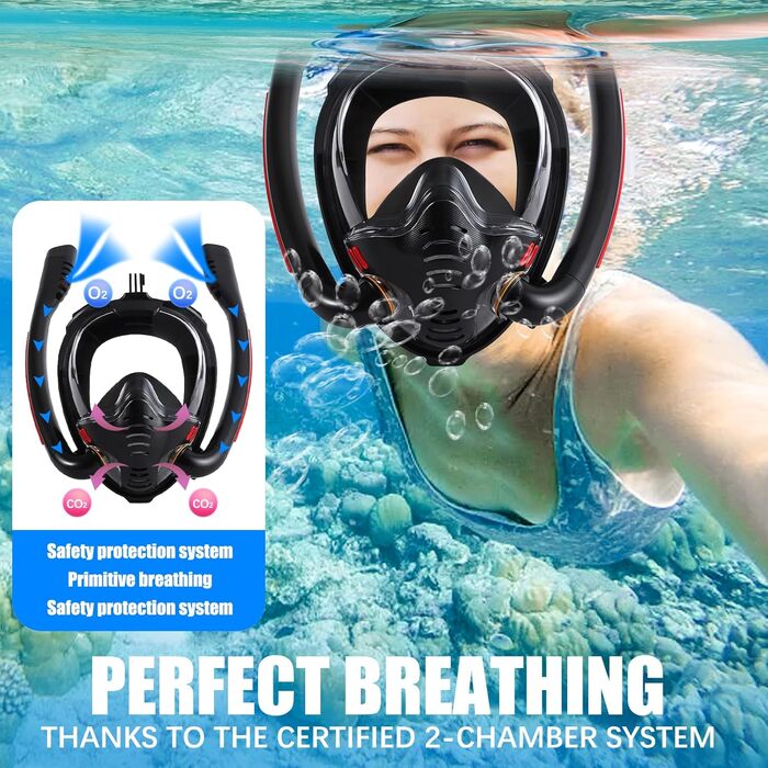Маска для сноркелінгу для дорослих, повнолицьова маска, маска для дайвінгу для дорослих - повнолицьова маска для дайвінгу, повнолицьова маска для сноркелінгу з захистом від запотівання та сухого верху розміру S/M