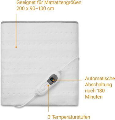 Підогріта ковдра, Електрична підігріта ковдра, 150 x 80 см, Підігріта ковдра з 3 температурними режимами, З системою безпеки, Автоматичне вимкнення, Можна прати при 30C, 666