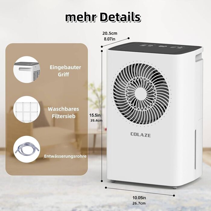 Осушувач повітря COLAZE 12 л за 24 години, компресорний тип осушення продуктивність автоматичний осушувач повітря для дому підвал
