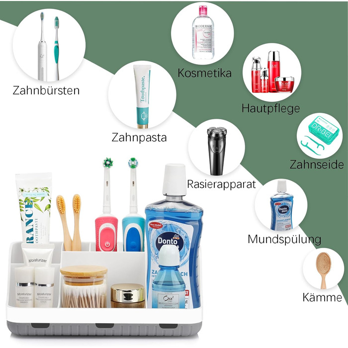 Тримач для зубної щітки для органайзера для ванної кімнати, тримач для електричної зубної щітки та зубної пасти, органайзер для ванної кімнати та сімї на 7 отворів (білий)