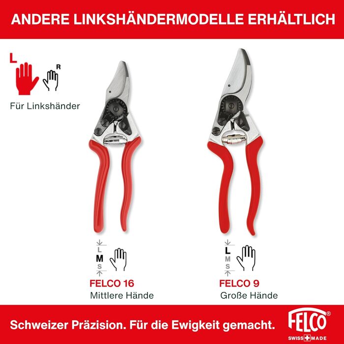 Садові ножиці FELCO 4 для великих правшів, ріжуть гілки діаметром до 25 мм, довжиною 210 мм, з канавкою для соку, ковані ручки, надійний інструмент для всіх завдань з різання. FELCO 4 Single