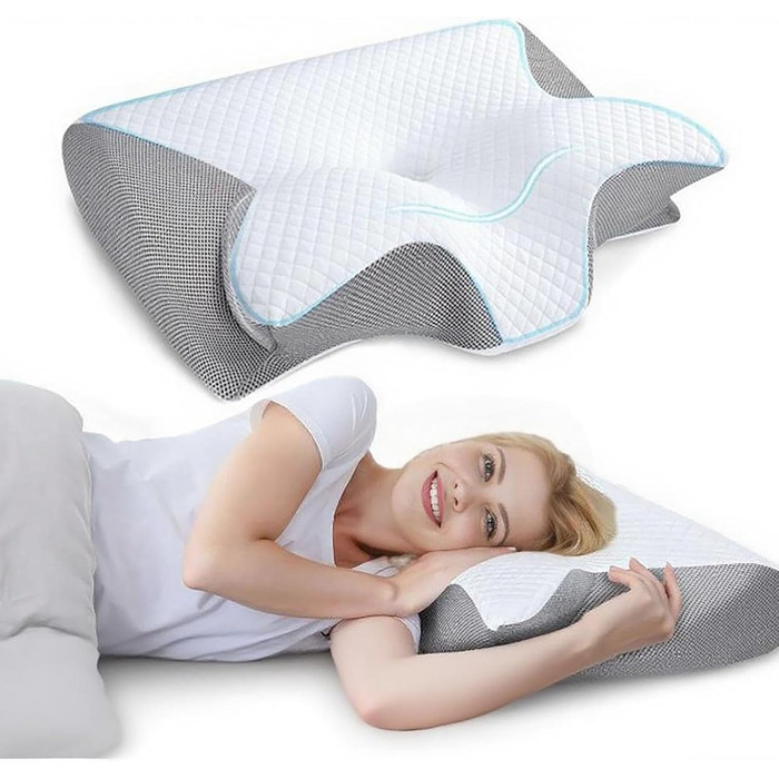 Подушка для сну Pillow Daddy, подушка для шиї з піни з ефектом пам&39яті від болю в шиї, ергономічна подушка проти хропіння для сну на спині та животі, дихаюча та миється, включає 2 чохли (білий)