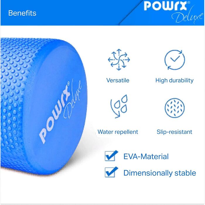 Ролик для йоги POWRX синього кольору 90 x 15 см - ролик для пілатесу, поролоновий ролик, тренування фасцій, ролик для самомасажу