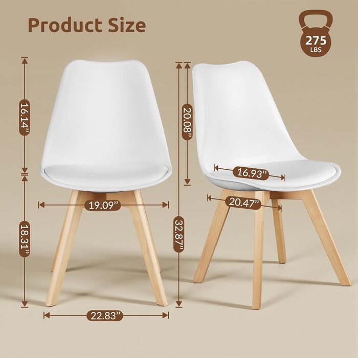 Обідні стільці з ніжками з масиву бука, сучасний ретро-дизайн середини століття, м&39які стільці для кухні, їдальні та вітальні, білий, 4