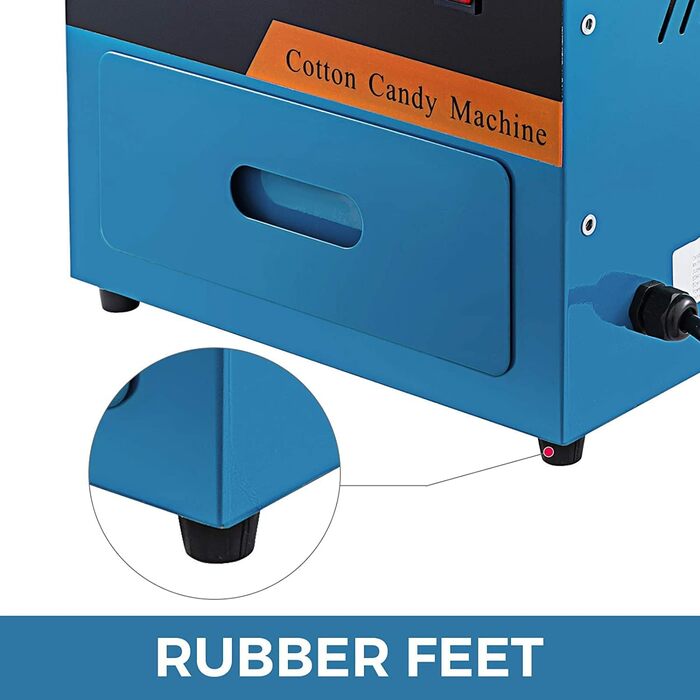 Машина для виробництва солодкої вати VEVOR 1000 Вт Машина для виробництва солодкої вати Машина для дому без візка Гумова стрічка, лопата для цукру та вугільні щітки Синій