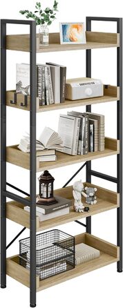 Ярусна книжкова полиця, висока, вузька, тонка дерев&39яна полиця, промисловий склад для вітальні, домашнього офісу дубове покриття (30Г x 64Ш x 160В см), 5-