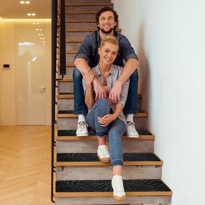 Сходинки для дерев&39яних сходинок нековзка клейка стрічка для килимового покриття сходів, знімається та приклеюється подвійною клейкою стрічкою, комплект з 15 аркушів, чорний, 15 шт. аркуші 8&39 x 30&39 дюймів чорний