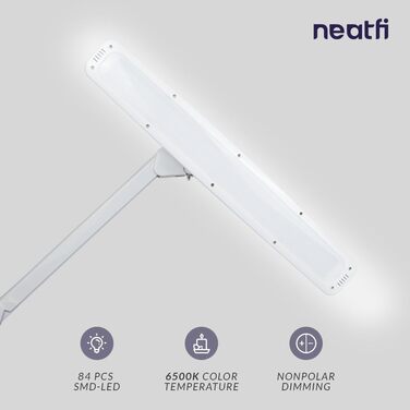 Робоча лампа Neatfi Elite HD XL, європейська вилка, неполярне затемнення, кілька рівнів яскравості, ергономічний дизайн (без CCT із затиском, білий, 58 см) 58 см без CCT із затискачем, білий