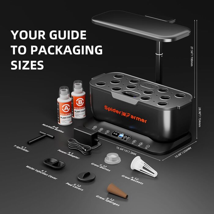 Гідропонна система вирощування Spider Farmer SmartG12, 12 стручків для внутрішнього саду зі світлодіодною лампою для рослин 36 Вт повного спектру, керування APP та WiFi, резервуар для води 6 л, система насосів, автоматичний таймер
