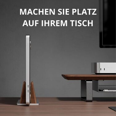 Підставка для ноутбука з дерева та алюмінію Muso - вертикальна. Компактний регульований тримач для MacBook Pro/Air, iPad, Samsung, планшетів та ноутбуків.