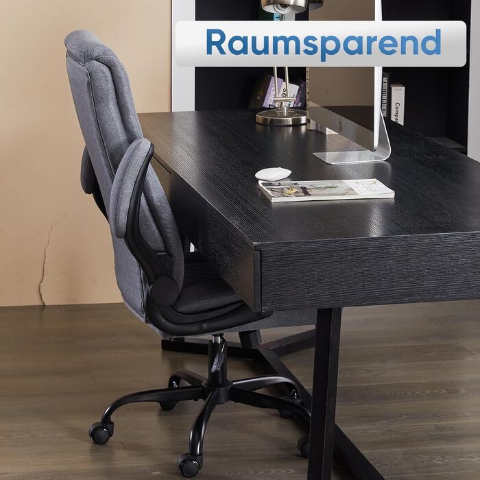 Крісло керівника з функцією гойдання, регульоване по висоті офісне крісло, ергономічне офісне крісло з підголівником та складними підлокітниками, обертове на 360 крісло, сіра тканина