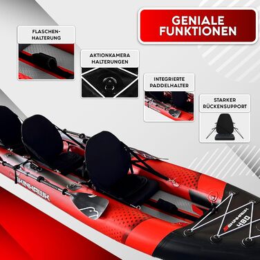 Ексклюзивний червоний набір для каяків SKINHAWK 480 - Надувний човен - Каное - 480 x 96 см - 3-місний каяк. Набір для каяків Skinhawk 480 з алюмінієвим веслом.