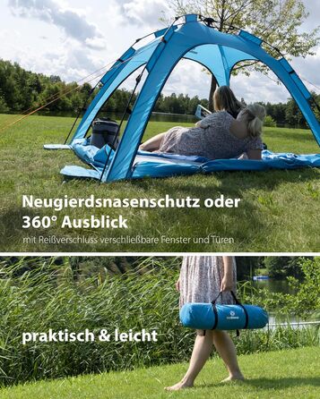 Намет для активного відпочинку SunSnapper Air - UV 80, що швидко розкладається, з 4 дверима та 3 вікнами, швидко встановлюється або автоматично встановлюється, замикається, із захистом від ультрафіолету 80, екраном для приватності та захистом від комах