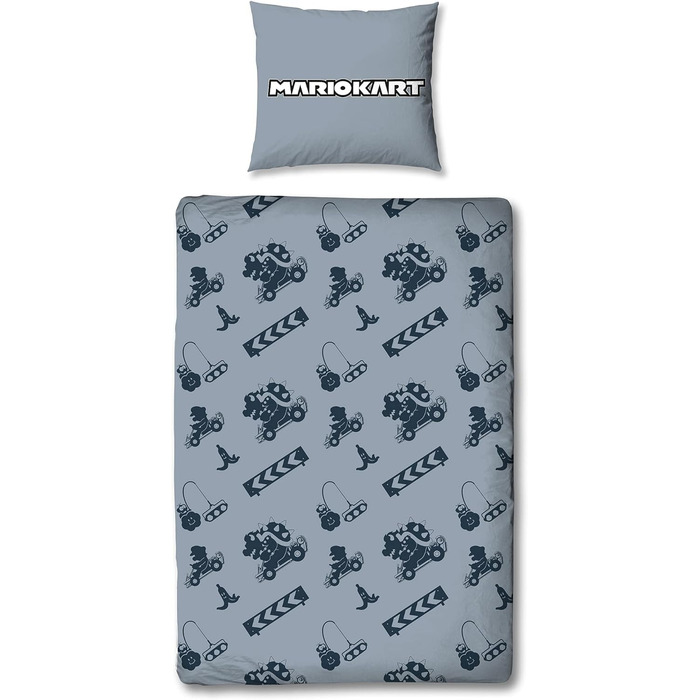 Дитячий двосторонній комплект постільної білизни Super Mario Kart - Постільна білизна для хлопчиків 135x200 80x80 см з 100 бавовни