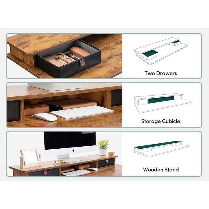 Електричний стіл FEZIBO з регульованою висотою та подвійною шухлядою, 120 x 60 см, офісний стіл з відділенням для зберігання, комп&39ютерна робоча станція з функцією сидячи/стоячи, коричневий, 120 60 см, коричневий