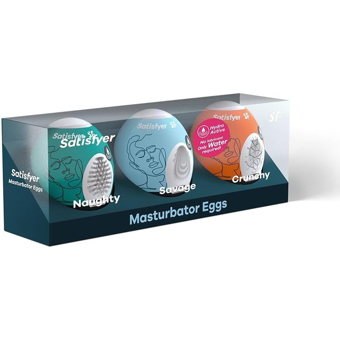 Набір мастурбаторів-яєць Satisfyer Набір із 3 предметів неслухняний, шалений та хрусткий Гідроактивний ТПЕ для реалістичної стимуляції Змащення не потрібне для оптимального ефекту Одноразове використання