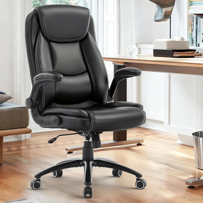 Ергономічне офісне крісло COLAMY, поворотне на 360 крісло для керівника з відкидними підлокітниками, регульована спинка, висота та нахил, чорне