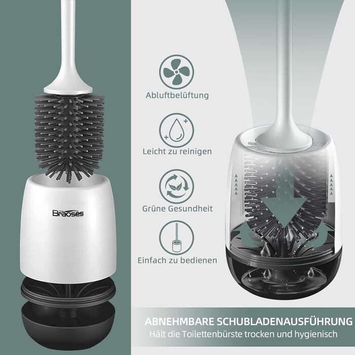 Щітка для туалету Braoses з тримачем набір силіконових щіток для туалету з довгою ручкою та швидковисихаючим тримачем для ванної к