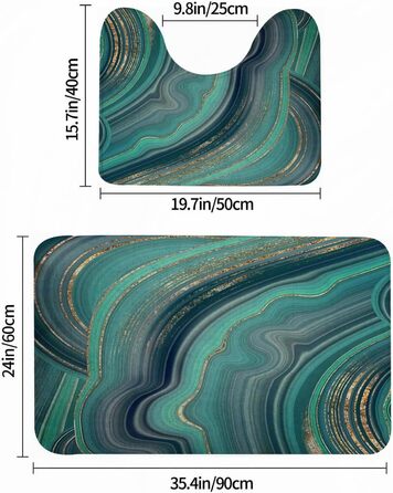 Комплект килимків для ванної кімнати, 2 предмети, що праються, нековзний килимок для ванної, килимок для туалету, м&39які, абсорбуючі килимки для ванної, мармуровий синьо-біло-зелений та бірюзовий абстрактний фон. Рідкий мармур, вологість, мармуровий синь