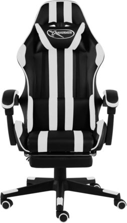 Геймерське крісло з підставкою для ніг, чорно-біла штучна шкіра, модель ігрового крісла 20531