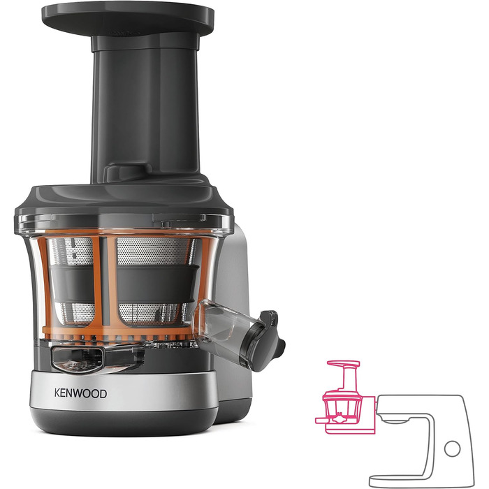Повільна соковижималка Kenwood KAX720PL аксесуари для кухонних комбайнів Kenwood, електрична соковижималка з контейнером для соку 400 мл і функцією захисту від крапель, сріблясто-сірий