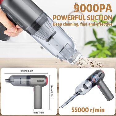 Ручний пилосос, 9000 PA Ручний пилосос акумуляторний, міні/портативний/перезаряджається USB пилосос, для шерсті домашніх тварин, а
