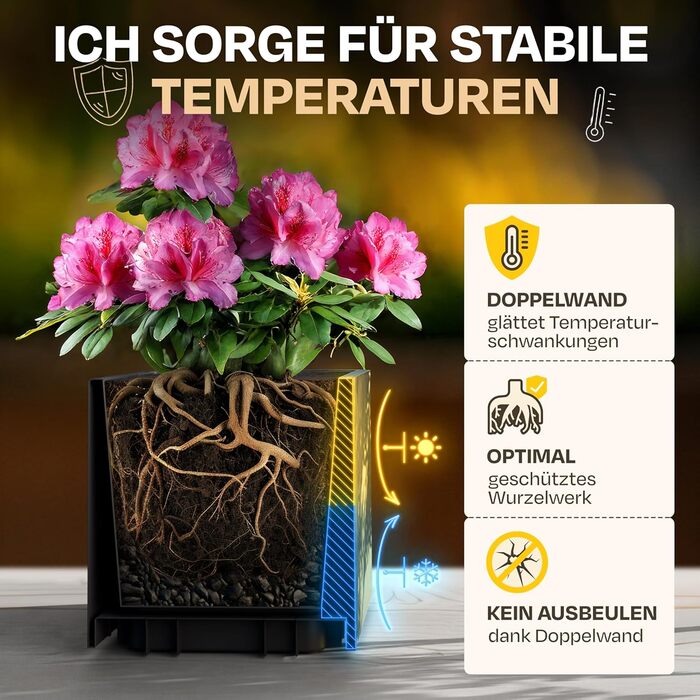 Квітковий горщик Ondis24, Vulkan 40 з резервуаром для води, зимостійкий (антрацит)