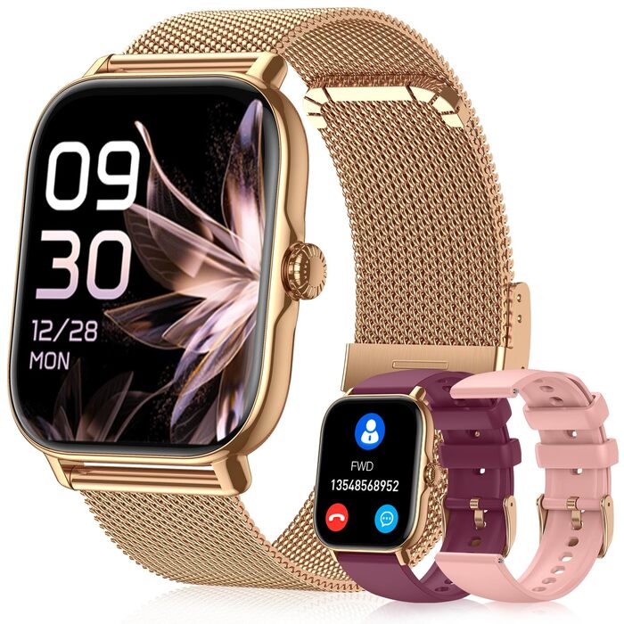 Розумні годинники для жінок та чоловіків, фітнес-годинник, фітнес-трекер з більш ніж 120 спортивними режимами, крокомір, монітор сну, водонепроникність IP68, розумний годинник для Android/iPhone (золотистий, 1.91)