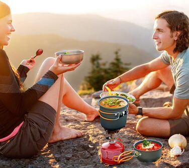 Набір посуду для кемпінгу, портативний, ультралегкий. Складаний посуд каструля, сковорода для туризму, походів та пікніків. Великий об'єм, помаранчевий колір.